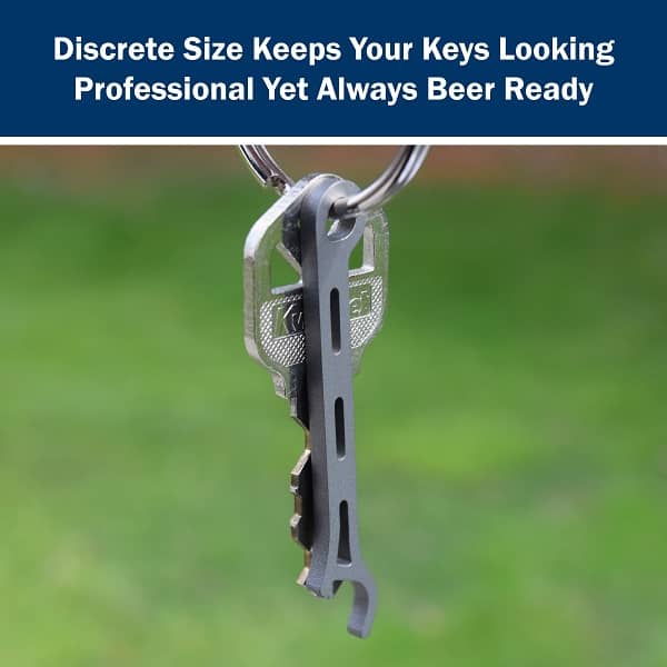 Brew Soldier bottle opener made from Grade 5 titanium, designed to blend with your keyring for discreet everyday carry (EDC) and built for durability and strength.