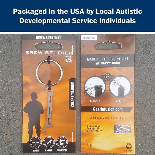 Brew Soldier bottle opener made from Grade 5 titanium, designed to blend with your keyring for discreet everyday carry (EDC) and built for durability and strength.